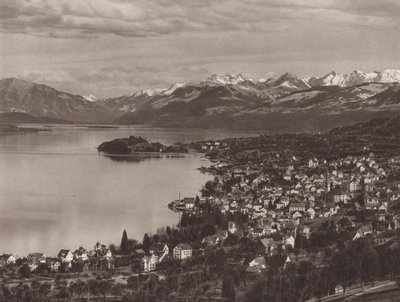 Suíça: O Lago de Zurique, Horgen, a Au e os Alpes (foto a p/b) de Jean Gaberell