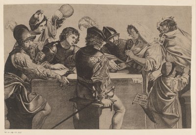 Cartomante e soldados em torno de um bloco de mesa de Jean Ganière