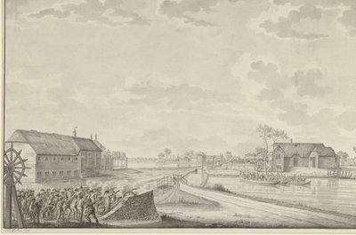 Ataque dos Prussianos sob o Coronel Van Borstel na ponte Duivendrecht, 1 de Outubro de 1787 de Jean George Teissier (signed by artist)
