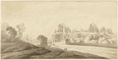 Vista das ruínas do palácio no Palatino em Roma de Jean Grandjean (attributed to)