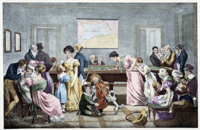Uma sala de bilhar no século XIX: baseada em uma litografia de Marlet. de Jean Henri (after) Marlet