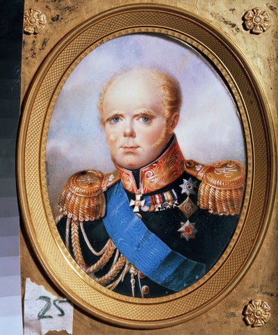 Retrato do Grão-Duque Constantino Pavlovich da Rússia (1779-1831). Pintura de Jean Henri Benner (1776-1836). Aguarela sobre papel de Jean Henri Benner