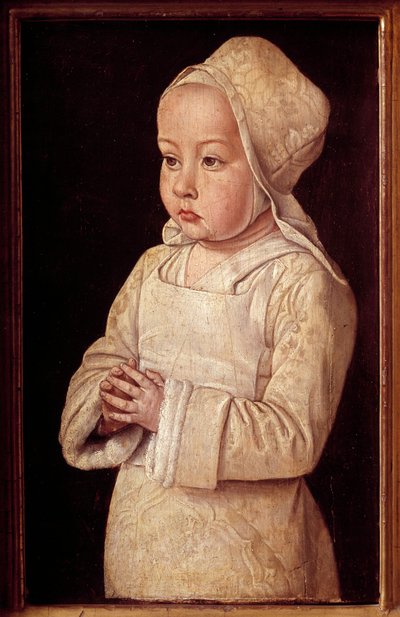 Retrato de Suzanne de Bourbon (1491-1521) chamada Criança em oração, filha de Ana de França e Pierre II de Pintura Bourbon pelo Mestre de Moulins ou Jean Hey (1450-1505) 1495-1500 Sol. 0,27x0,16 m de Jean Hey
