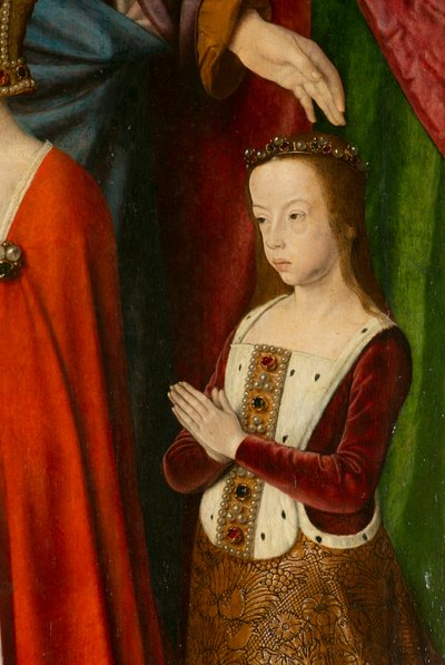 Suzanne de Bourbon, detalhe. Tríptico do mestre de Moulins de Jean Hey