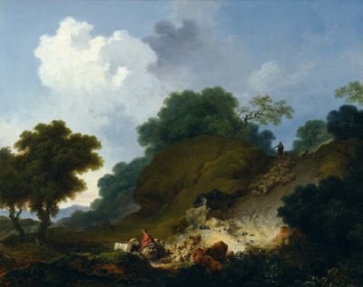 Rebanho de ovelhas a descer a colina de Jean Honore Fragonard