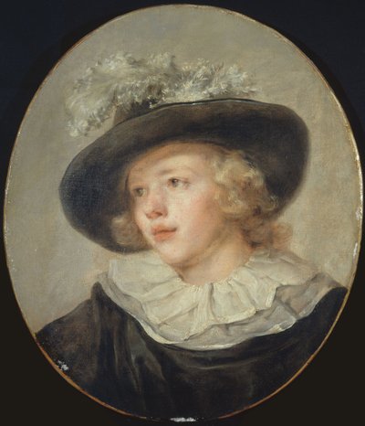 Atribuída a Fragonard - Retrato de um jovem rapaz com um chapéu de penas, cerca de 1785 de Jean Honore Fragonard