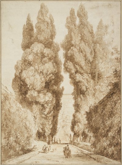 Cypress Avenue na Villa d`Este em Tivoli de Jean Honore Fragonard