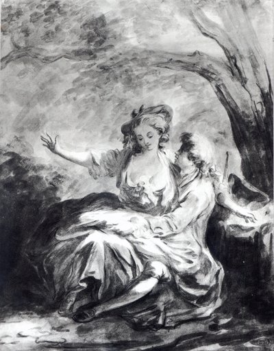 Um lugar de encontro para o amor (sépia no papel) de Jean Honore Fragonard