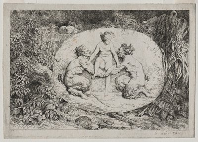 Bacchanales: Ninfa apoiada por dois sátiros de Jean Honore Fragonard