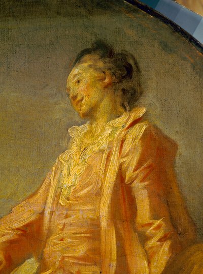 Detalhe de "O começo do modelo" Um jovem modelo tímido se atreveu a ser. Pintura de Jean Honore Fragonard (1732-1806). Paris. Museu Jacquemart Andre de Jean Honore Fragonard
