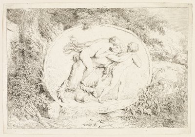 Ninfa montada no dorso de um sátiro, de Bacchanales, ou Jogos dos Sátiros de Jean Honore Fragonard