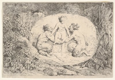 Ninfa apoiada por dois sátiros, 1763. de Jean Honore Fragonard