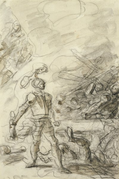 Orlando subjuga um bandido com uma marca de fogo (caneta e tinta, giz e papel) de Jean Honore Fragonard