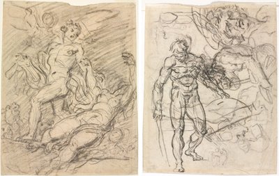 Orfeu e Eurídice (reto); Estudos de Figuras (verso) de Jean Honore Fragonard