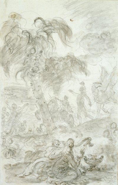 Ruggiero chega ao limiar do palácio de Alcina (caneta e tinta, giz e papel) de Jean Honore Fragonard