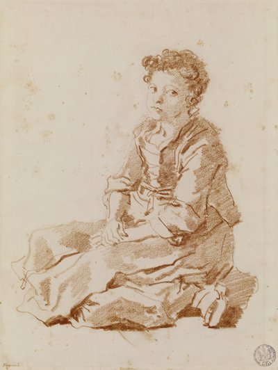 Pequena menina sentada no chão (giz vermelho sobre papel) de Jean Honore Fragonard