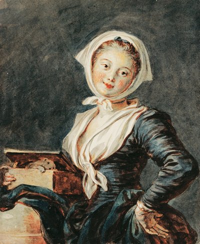 The Girl with the Marmot, c.1785-8 (aguarela e sangue sobre giz preto no papel) de Jean Honore Fragonard