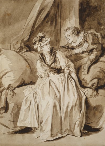The Letter, ou The Spanish Conversation, c. 1778 (pincel e tinta marrom com lavagem marrom e grafite sobre papel marfim) de Jean Honore Fragonard