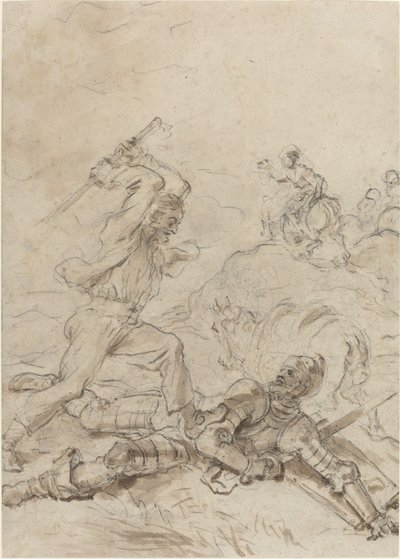 O arrieiro atacando Dom Quixote enquanto ele jaz indefeso no chão de Jean Honore Fragonard