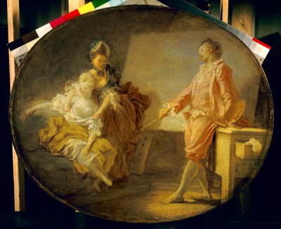 O início do modelo Um jovem modelo que não se atreve a ser. Pintura de Jean Honore Fragonard (1732-1806). Paris. Museu Jacquemart Andre de Jean Honore Fragonard