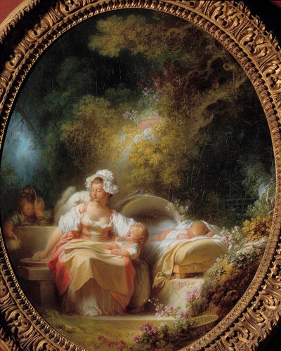 A boa mãe Uma jovem mãe rodeada por seus filhos em um jardim. Pintura de Jean Honore Fragonard (1732-1806) de Jean Honore Fragonard