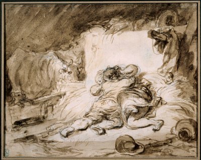 O estábulo Um casal abraça-se num palheiro. Desenho na lavagem por Jean Honore Fragonard (1732-1806) Paris. Musee Cognacq Jay de Jean Honore Fragonard