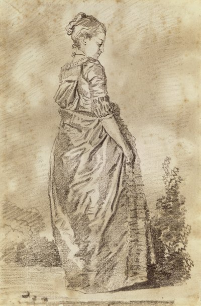Jovem mulher andando (giz vermelho sobre papel) de Jean Honore Fragonard