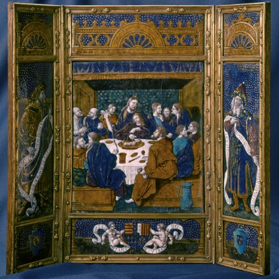 A Última Ceia, Tríptico, esmalte de Limoge, c.1545 (esmalte cloisonne) de Jean I Pénicaud