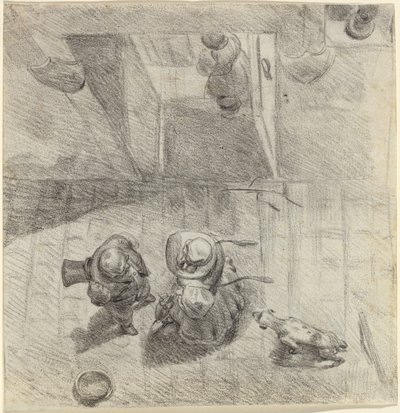 Vista aérea de um homem e uma mulher conversando de Jean Ignace Isidore Grandville