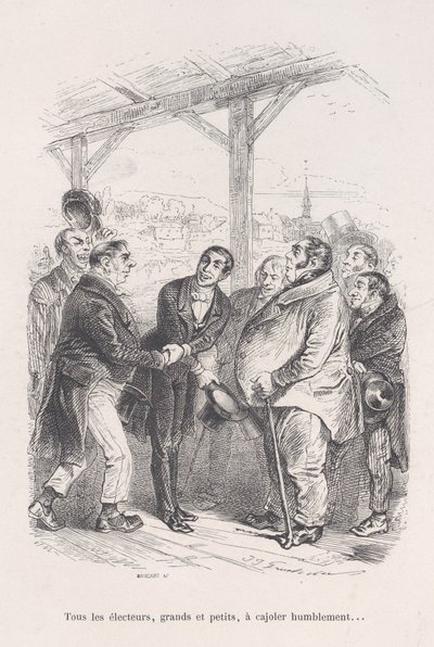 Todos os eleitores, grandes e pequenos, se reúnem para humildemente persuadir uns aos outros... desde as Pequenas Misérias de..., 1843. de Jean Ignace Isidore Gérard