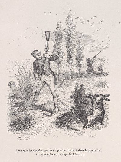 Quando os últimos grãos de pó caem na palma da sua mão negra, uma lebre soberba... fr..., 1843. de Jean Ignace Isidore Gérard