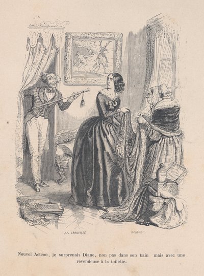 Como a nova Actéon, surpreendi Diana, não no banho, mas com um traficante no banheiro. ..., 1843 de Jean Ignace Isidore Gérard