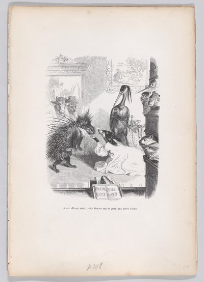 Nesta história assustadora, Zemire se joga aos pés de Azor de Cenas do ..., ca. 1837-47. de Jean Ignace Isidore Gérard
