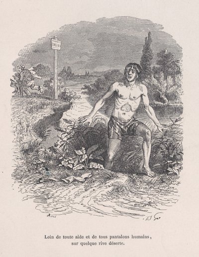 Longe de toda ajuda e sem calças, em alguma margem deserta das Pequenas Misérias de H..., 1843. de Jean Ignace Isidore Gérard