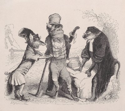 O Lobo implorando contra a Raposa, na frente do Macaco, c. 1838. de Jean Ignace Isidore Gérard