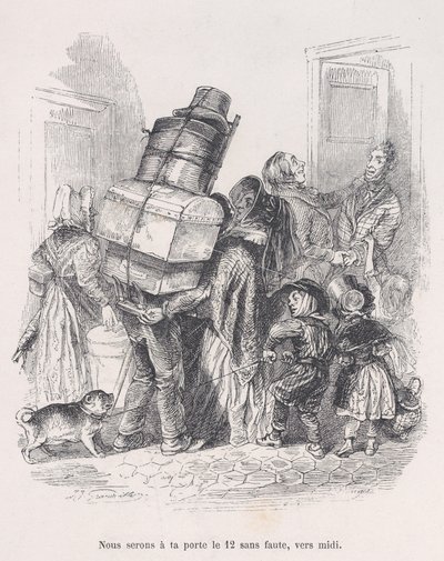 Estaremos à sua porta ao meio-dia sem falta. das Pequenas Misérias da Vida Humana, 1843. de Jean Ignace Isidore Gérard