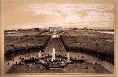 Vista Geral do Parque e Palácio em Versalhes, publicado por Auguste Bry (litho) de Jean Jacottet