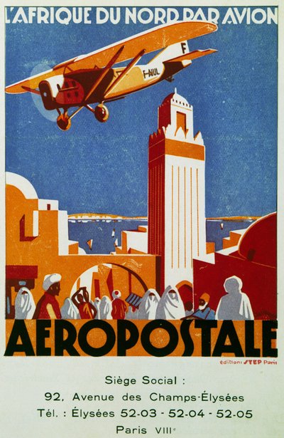 Aeropostale (correio aéreo), ligações aéreas com o Norte de África, cartaz, França de Jean Jacquelin