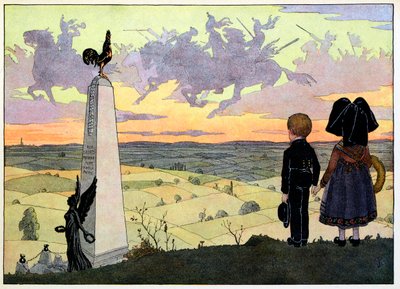 A minha aldeia, aqueles que não esquecem: o campo de batalha (Monumento Geisberg com as duas crianças Spinner a posar para Hansi); de Jean Jacques (1873 1951) Waltz