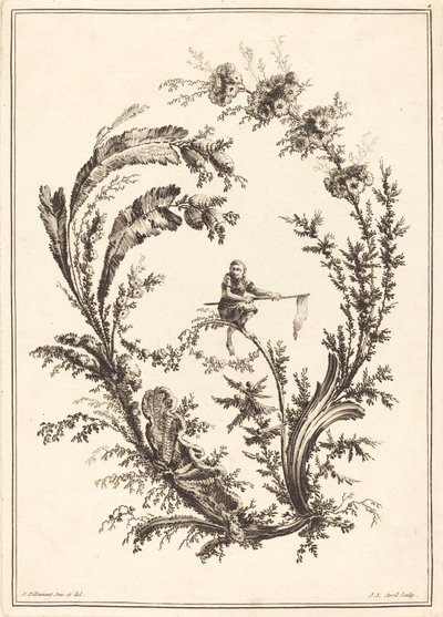 Ornamento com um macaco de Jean Jacques Avril I after Jean Baptiste Pillement