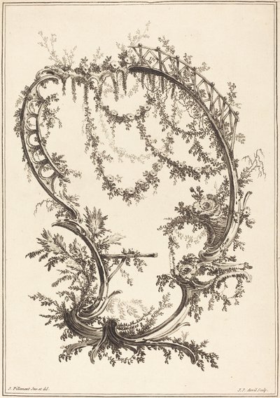 Ornamento com um suporte e um corrimão de Jean Jacques Avril I after Jean Baptiste Pillement