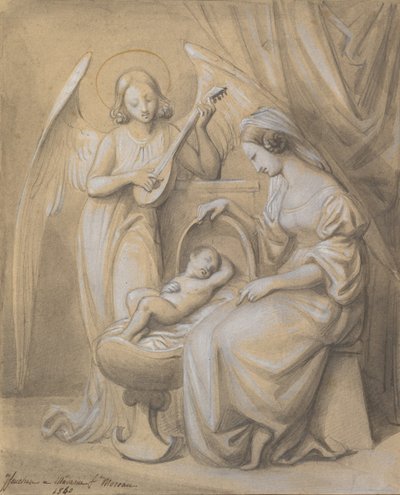Virgem e Menino Adorados por um Anjo Tocador de Alaúde, 1820-52. de Jean Jacques Feuchere