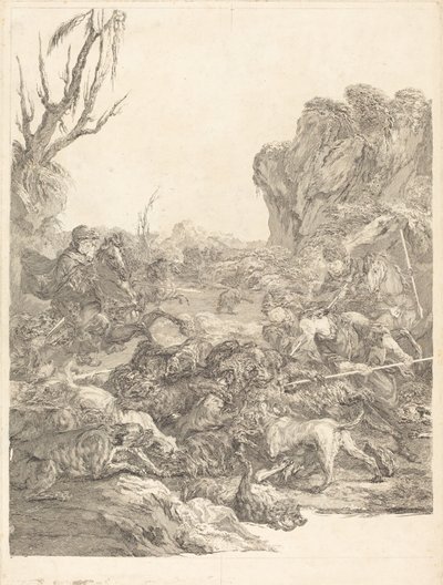 Uma caça ao urso de Jean Jacques Flipart after Carle Van Loo