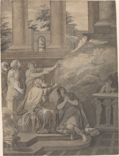 Palas Atena na forma de um pássaro deixando Nestor e Telêmaco de Jean Jacques François Le Barbier I