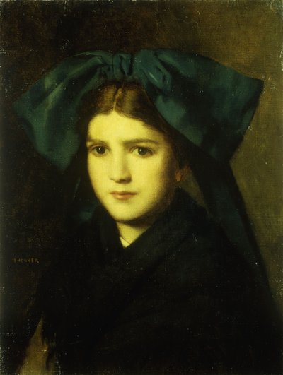 Um retrato de uma jovem garota com um laço no cabelo de Jean Jacques Henner