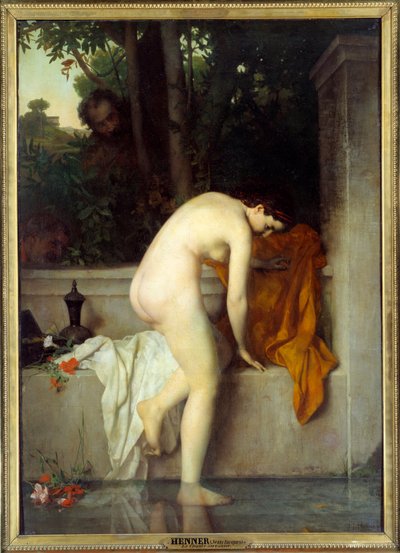 A casta Suzanne diz que a Suzanne está no banho. Pintura de Jean Jacques Henner (1829-1905) de Jean Jacques Henner