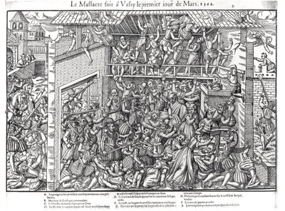 O Massacre da População Protestante pelas Tropas do Duque de Guise em Wassy-sur-Blaise, 1º de março de 1562, gravado por Jacques Tortorel (1568-92) de Jean Jacques Perrissin