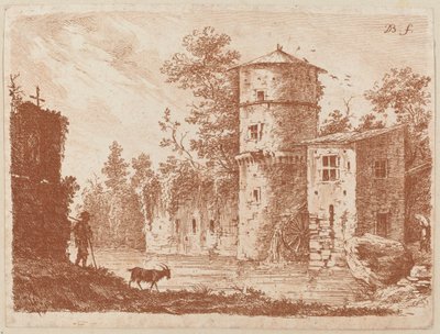 Torre antiga em um moinho de água de Jean Jacques de Boissieu