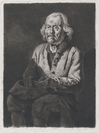 Mendigo sentado: Retrato de Old Girard, um camponês de Chasselay, 1772. de Jean Jacques de Boissieu