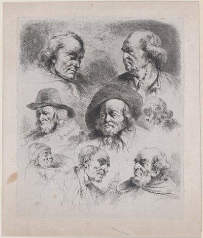 Estudo de oito cabeças, 1795. de Jean Jacques de Boissieu